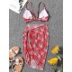 Three-Piece Floral Print Bandage Tie Side Bikini Swimwear Three-Piece Floral Print Bandage Tie Side Bikini Swimwear