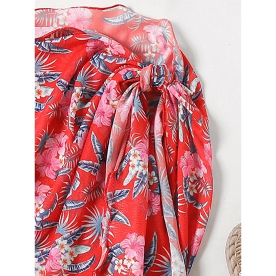 Three-Piece Floral Print Bandage Tie Side Bikini Swimwear Three-Piece Floral Print Bandage Tie Side Bikini Swimwear