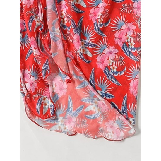 Three-Piece Floral Print Bandage Tie Side Bikini Swimwear Three-Piece Floral Print Bandage Tie Side Bikini Swimwear
