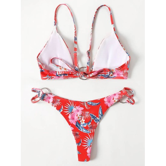 Three-Piece Floral Print Bandage Tie Side Bikini Swimwear Three-Piece Floral Print Bandage Tie Side Bikini Swimwear
