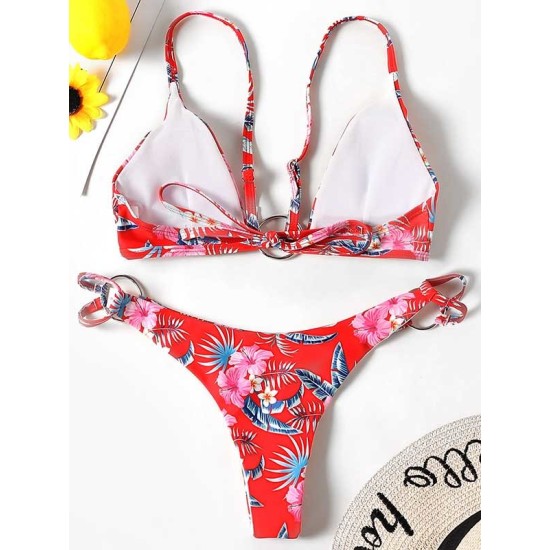 Three-Piece Floral Print Bandage Tie Side Bikini Swimwear Three-Piece Floral Print Bandage Tie Side Bikini Swimwear