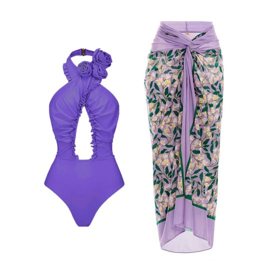 Backless Flower Print Flower Shape Hollow Cover-Ups&One-Piece Swimwear Backless Flower Print Flower Shape Hollow Cover-Ups&One-Piece Swimwear