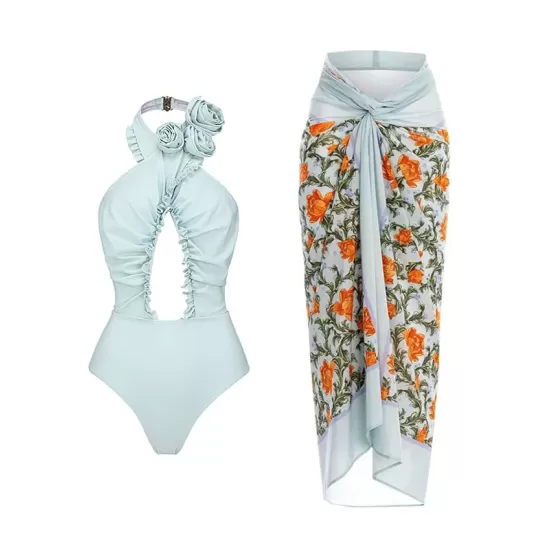 Backless Flower Print Flower Shape Hollow Cover-Ups&One-Piece Swimwear Backless Flower Print Flower Shape Hollow Cover-Ups&One-Piece Swimwear