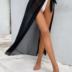 Solid Color Chiffon Split-Joint Split-Side Cover-Up Swimwear