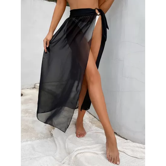 Solid Color Chiffon Split-Joint Split-Side Cover-Up Swimwear Solid Color Chiffon Split-Joint Split-Side Cover-Up Swimwear