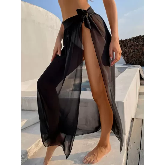Solid Color Chiffon Split-Joint Split-Side Cover-Up Swimwear Solid Color Chiffon Split-Joint Split-Side Cover-Up Swimwear