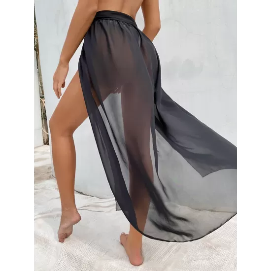 Solid Color Chiffon Split-Joint Split-Side Cover-Up Swimwear Solid Color Chiffon Split-Joint Split-Side Cover-Up Swimwear