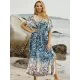 V-Neck Leopard Drawstring Short Sleeve Loose Cover-Up Swimwear V-Neck Leopard Drawstring Short Sleeve Loose Cover-Up Swimwear