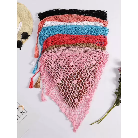 Knitted Hollow Sexy Triangle Scarf Shawl Cover-Up Swimwear Knitted Hollow Sexy Triangle Scarf Shawl Cover-Up Swimwear