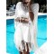 Solid Color Hollow Split-Joint Tasseled Crochetgo Bat Sleeve Cover-Ups Tops