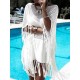 Solid Color Hollow Split-Joint Tasseled Crochetgo Bat Sleeve Cover-Ups Tops Solid Color Hollow Split-Joint Tasseled Crochetgo Bat Sleeve Cover-Ups Tops
