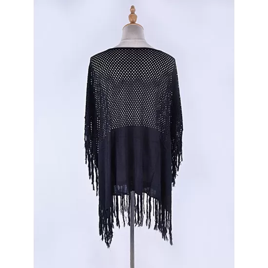 Solid Color Hollow Split-Joint Tasseled Crochetgo Bat Sleeve Cover-Ups Tops Solid Color Hollow Split-Joint Tasseled Crochetgo Bat Sleeve Cover-Ups Tops