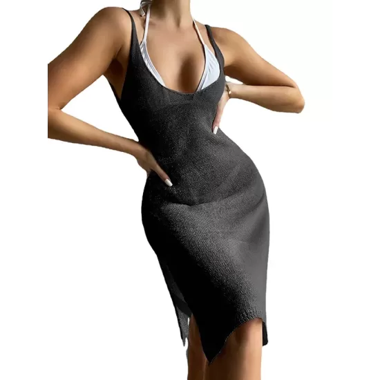 Solid Color Knitting Split-Side Cover-Up Solid Color Knitting Split-Side Cover-Up