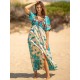 Short Sleeve Floral V-Neck Drawstring Midi Dress Cover-Up Swimwear Short Sleeve Floral V-Neck Drawstring Midi Dress Cover-Up Swimwear