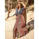 Short Sleeve Floral V-Neck Drawstring Midi Dress Cover-Up Swimwear Short Sleeve Floral V-Neck Drawstring Midi Dress Cover-Up Swimwear