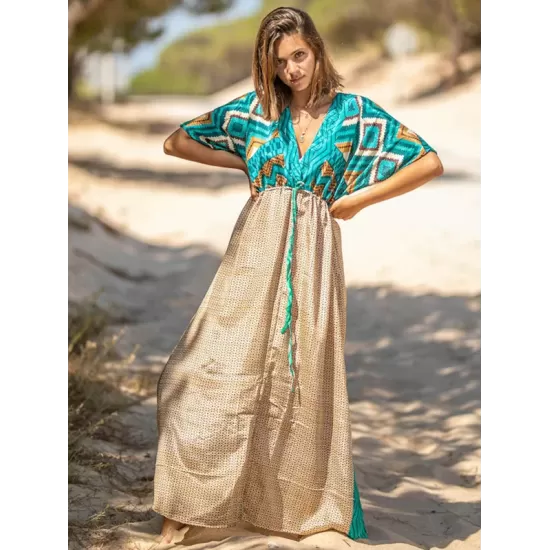 Short Sleeve Floral V-Neck Drawstring Midi Dress Cover-Up Swimwear Short Sleeve Floral V-Neck Drawstring Midi Dress Cover-Up Swimwear