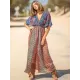 Short Sleeve Floral V-Neck Drawstring Midi Dress Cover-Up Swimwear Short Sleeve Floral V-Neck Drawstring Midi Dress Cover-Up Swimwear