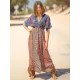 Short Sleeve Floral V-Neck Drawstring Midi Dress Cover-Up Swimwear Short Sleeve Floral V-Neck Drawstring Midi Dress Cover-Up Swimwear