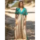 Short Sleeve Floral V-Neck Drawstring Midi Dress Cover-Up Swimwear Short Sleeve Floral V-Neck Drawstring Midi Dress Cover-Up Swimwear