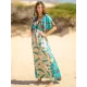 Short Sleeve Floral V-Neck Drawstring Midi Dress Cover-Up Swimwear Short Sleeve Floral V-Neck Drawstring Midi Dress Cover-Up Swimwear