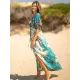 Short Sleeve Floral V-Neck Drawstring Midi Dress Cover-Up Swimwear Short Sleeve Floral V-Neck Drawstring Midi Dress Cover-Up Swimwear