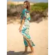 Short Sleeve Floral V-Neck Drawstring Midi Dress Cover-Up Swimwear Short Sleeve Floral V-Neck Drawstring Midi Dress Cover-Up Swimwear