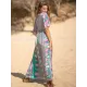 Short Sleeve Floral V-Neck Drawstring Midi Dress Cover-Up Swimwear Short Sleeve Floral V-Neck Drawstring Midi Dress Cover-Up Swimwear