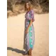 Short Sleeve Floral V-Neck Drawstring Midi Dress Cover-Up Swimwear Short Sleeve Floral V-Neck Drawstring Midi Dress Cover-Up Swimwear