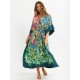 Half Sleeve V-Neck Loose Floral Split-Side Cover-Up Swimwear Half Sleeve V-Neck Loose Floral Split-Side Cover-Up Swimwear