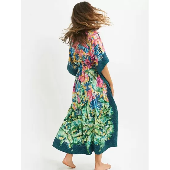 Half Sleeve V-Neck Loose Floral Split-Side Cover-Up Swimwear Half Sleeve V-Neck Loose Floral Split-Side Cover-Up Swimwear