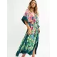 Half Sleeve V-Neck Loose Floral Split-Side Cover-Up Swimwear Half Sleeve V-Neck Loose Floral Split-Side Cover-Up Swimwear