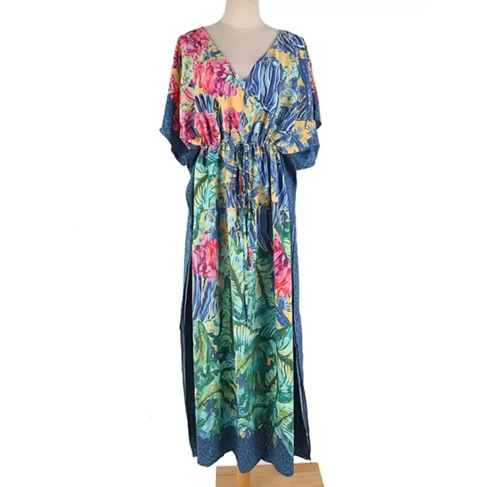 Half Sleeve V-Neck Loose Floral Split-Side Cover-Up Swimwear Half Sleeve V-Neck Loose Floral Split-Side Cover-Up Swimwear