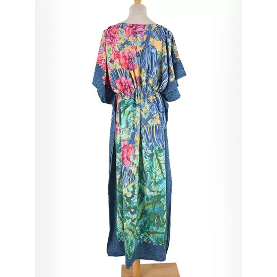 Half Sleeve V-Neck Loose Floral Split-Side Cover-Up Swimwear Half Sleeve V-Neck Loose Floral Split-Side Cover-Up Swimwear