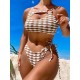 Padded Color-Block Hollow Striped Bikini Swimsuit Padded Color-Block Hollow Striped Bikini Swimsuit