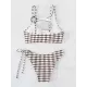 Padded Color-Block Hollow Striped Bikini Swimsuit Padded Color-Block Hollow Striped Bikini Swimsuit