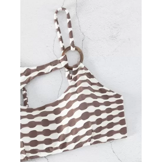 Padded Color-Block Hollow Striped Bikini Swimsuit Padded Color-Block Hollow Striped Bikini Swimsuit