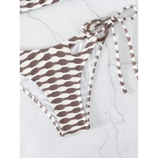 Padded Color-Block Hollow Striped Bikini Swimsuit Padded Color-Block Hollow Striped Bikini Swimsuit