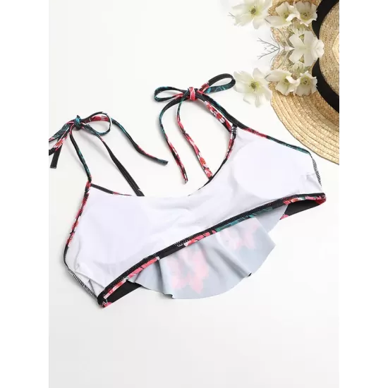 Spaghetti-Neck Floral Bralette Tie Side Bikini Swimwear Spaghetti-Neck Floral Bralette Tie Side Bikini Swimwear