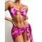 Floral Print Hollow Backless Bikini Swimwear+Cover-Up Three-Piece Set