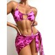 Floral Print Hollow Backless Bikini Swimwear+Cover-Up Three-Piece Set Floral Print Hollow Backless Bikini Swimwear+Cover-Up Three-Piece Set