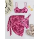 Floral Print Hollow Backless Bikini Swimwear+Cover-Up Three-Piece Set Floral Print Hollow Backless Bikini Swimwear+Cover-Up Three-Piece Set