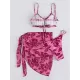 Floral Print Hollow Backless Bikini Swimwear+Cover-Up Three-Piece Set Floral Print Hollow Backless Bikini Swimwear+Cover-Up Three-Piece Set