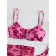 Floral Print Hollow Backless Bikini Swimwear+Cover-Up Three-Piece Set Floral Print Hollow Backless Bikini Swimwear+Cover-Up Three-Piece Set