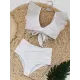 Bandage Mesh Pleated Solid Color Split-Joint Padded Deep V-Neck Bikini Swimsuit Bandage Mesh Pleated Solid Color Split-Joint Padded Deep V-Neck Bikini Swimsuit