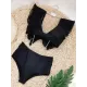 Bandage Mesh Pleated Solid Color Split-Joint Padded Deep V-Neck Bikini Swimsuit Bandage Mesh Pleated Solid Color Split-Joint Padded Deep V-Neck Bikini Swimsuit