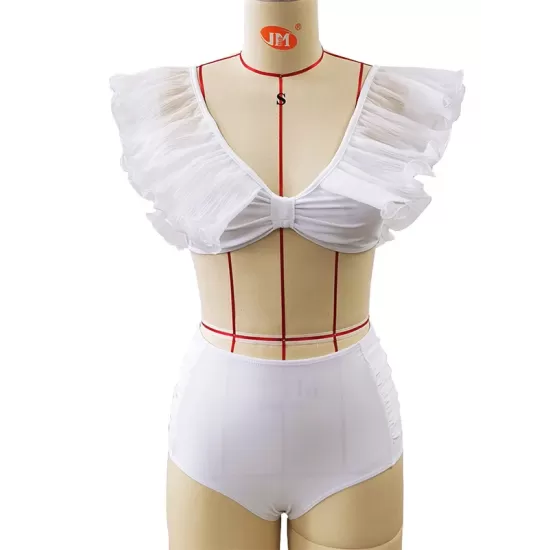 Bandage Mesh Pleated Solid Color Split-Joint Padded Deep V-Neck Bikini Swimsuit Bandage Mesh Pleated Solid Color Split-Joint Padded Deep V-Neck Bikini Swimsuit