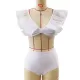 Bandage Mesh Pleated Solid Color Split-Joint Padded Deep V-Neck Bikini Swimsuit Bandage Mesh Pleated Solid Color Split-Joint Padded Deep V-Neck Bikini Swimsuit