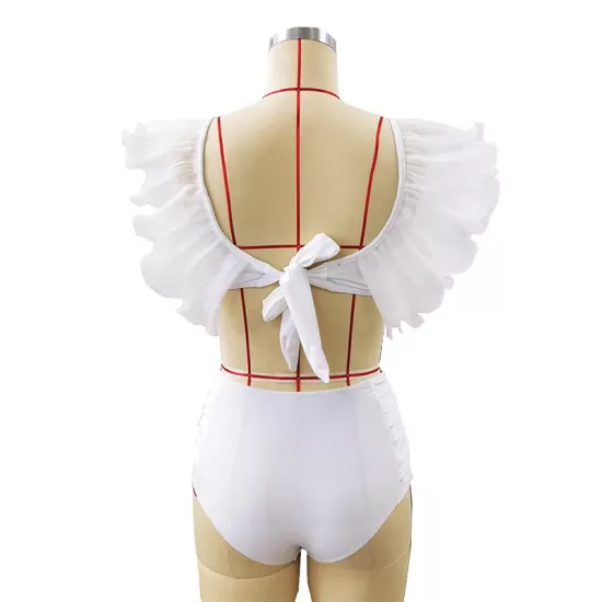 Bandage Mesh Pleated Solid Color Split-Joint Padded Deep V-Neck Bikini Swimsuit Bandage Mesh Pleated Solid Color Split-Joint Padded Deep V-Neck Bikini Swimsuit