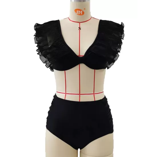 Bandage Mesh Pleated Solid Color Split-Joint Padded Deep V-Neck Bikini Swimsuit Bandage Mesh Pleated Solid Color Split-Joint Padded Deep V-Neck Bikini Swimsuit