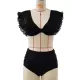 Bandage Mesh Pleated Solid Color Split-Joint Padded Deep V-Neck Bikini Swimsuit Bandage Mesh Pleated Solid Color Split-Joint Padded Deep V-Neck Bikini Swimsuit